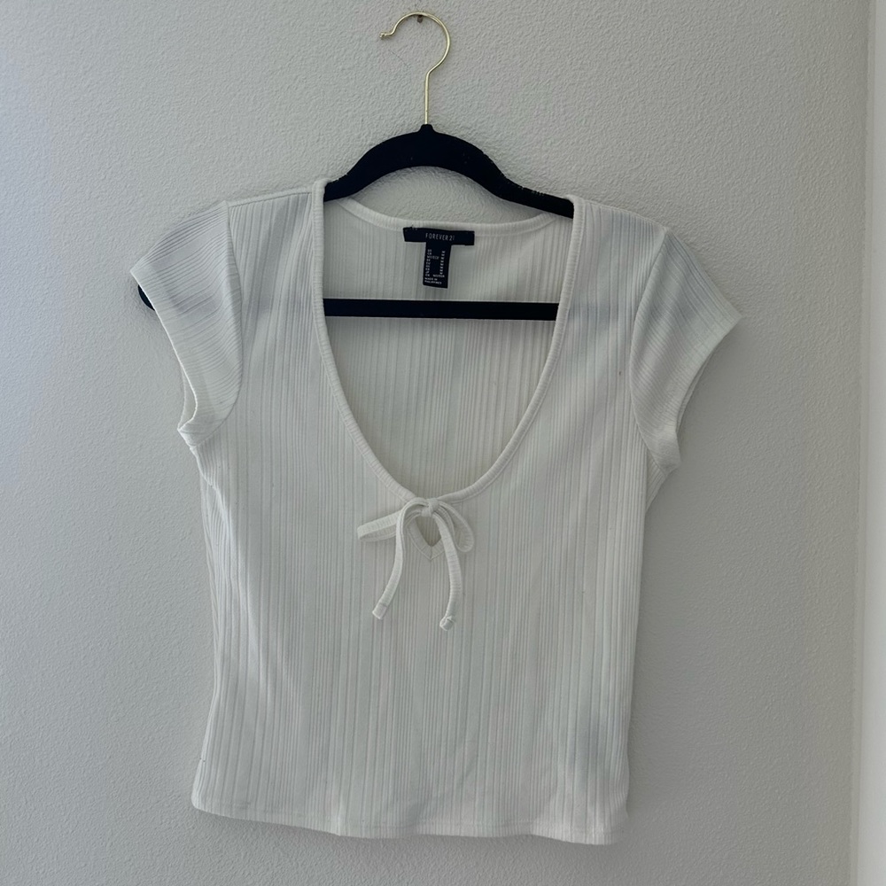 White crop top with ribbon detail